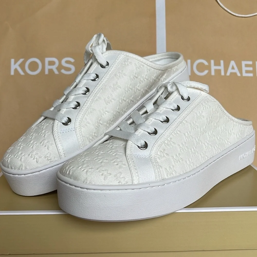 Michael Kors POPPY SLIDE SNEAKERS MK DEBOSSED WASHED DENIM 49T4POFP2D Platforms